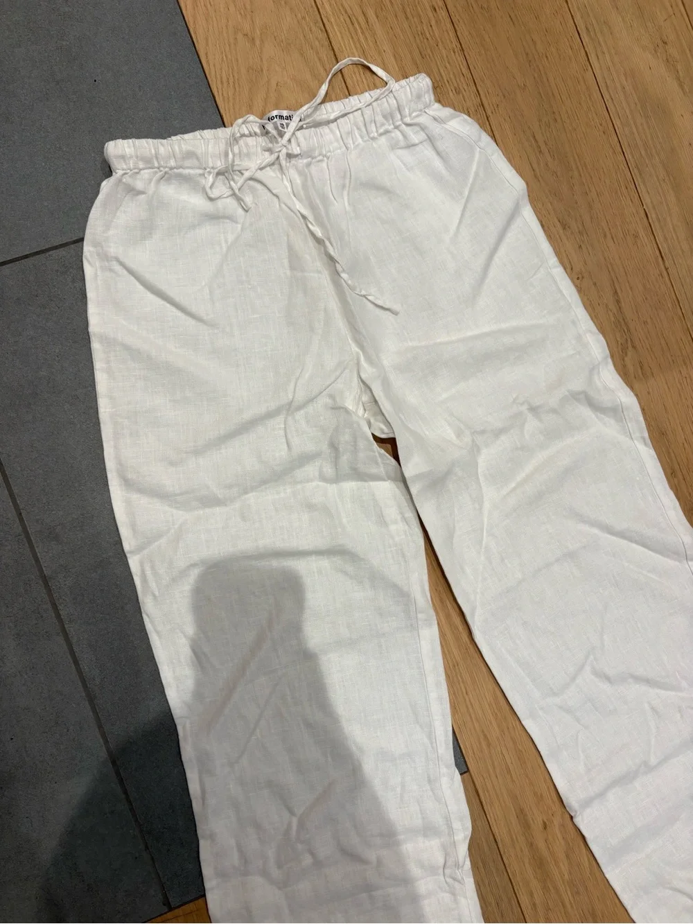 Reformation Olina White Linen Drawstring Wide Leg Pants